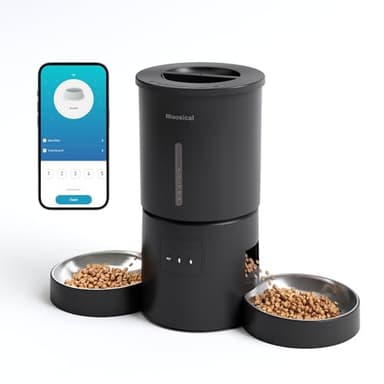 Miaosical Distributeur Croquettes Chat Automatique Double, 2.4G WiFi Distributeur de Croquettes pour Chat 4.2L avec Minuterie Programmable, Enregistrement Vocal 10s, 1-10 Repas par Jour pour Chats
