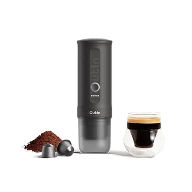 OutIn Nano Machine à café expresso électrique portable, Auto-chauffante avec Charge USB-C, Compatible Café Moulu & Capsules NS - Idéale pour Camping, Voyage, Randonnée, VR