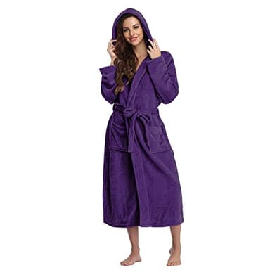 Peignoir à capuche en coton éponge avec ceinture et poches - Peignoir de bain doux et absorbant pour femme, spa, hôtel, détente, violet, 4XL