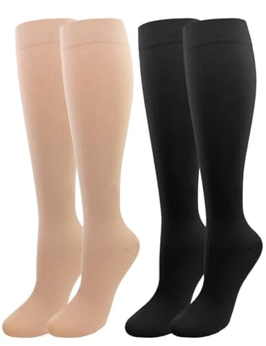 2 Paires Medicale Bas de Contention Femme et Homme 20-30mmhg Classe 2, Soutien Graduel Chaussettes de Contention pour Les Varices, l'œdème, Vol de Voyage (Noir+Beige, XL)