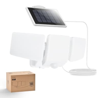 Philips lampe de Sécurité Solaires 3600LM, Étanches et Gradables à Détecteur de Mouvement LED pour Extérieur, 3 Têtes Orientables avec Câble de 5m, Panneau Solaire Séparé avec 3 Modes