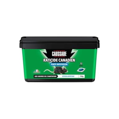 Caussade Raticide Canadien - Anti Rats & Souris - Fortes Infestations - Lieux Sec & humides – 72 Appâts pâtes - Prêt à l'emploi - Une Ingestion Suffit - Fabriqué en France - 720g CARPT720