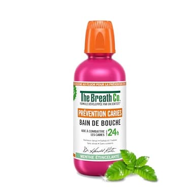 The Breath Co. – Bain de Bouche Sans Alcool Prévention Caries – Haleine Fraîche 12h* - Formule développée par un dentiste – Menthe étincelante - 500ml
