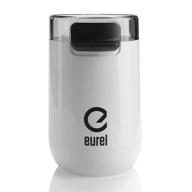 EUREL KMA Moulin à Café Électrique Blanc – Coffee Grinder avec Lames & Chambre en Acier Inoxydable – Mouture Réglable, Design Compact, 45g