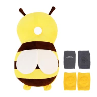Jisrcha Coussin Anti Chute, Coussin Protection Tete With Genouillere Bebe, Protege Tete Chute, Crawling Aid, Honey Bee