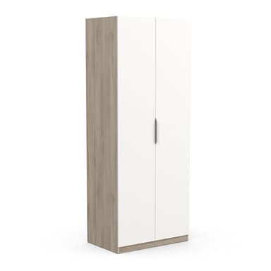 Armoire Avec Penderie 2 Portes 1 Niche Moderne – Coloris Chêne Kronberg & Blanc Mat – 79,4 x 51,1 x 203 cm