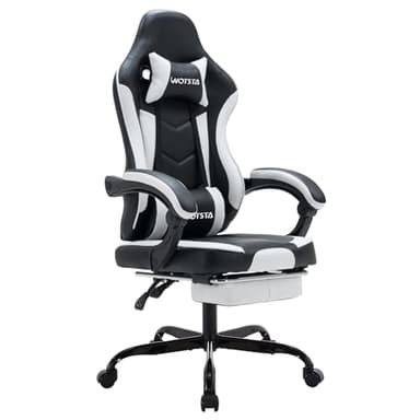 WOTSTA Chaise Gaming Racing, Siege Gaming Repose-Pieds Rétractable, Fauteuil Gamer avec Massage Lombaire, Fauteuil Bureau Ergonomique Confortable, Dossier Inclinable à 135°, Charge 120 kg