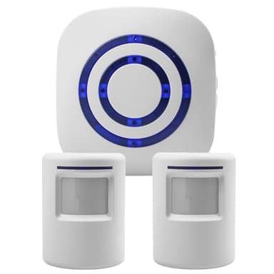 Sonnette sans Fil avec Détecteur de Mouvement PIR, Kit Carillon Entrée Magasin Maison, 1 Récepteur + 2 Capteurs, Alarme de Sécurité sans Fil avec 38 Mélodies et 3 Niveaux de Volume