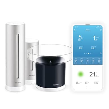 Netatmo Station Météo Intelligente Intérieur & Extérieur + Capteur Sans Fil & Pluviomètre | Température, Humidité, Qualité de l'Air, Bruit & Pression Barométrique | NBU-NWS-NRG-EU