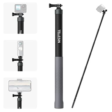 TELESIN Perche Selfie Longue Invisible (300cm/3m/118), Monopode d'Extension Léger en Fibre de Carbone pour GoPro Hero 13 12 11 10 9 8 Max Mini, Insta360 X3 GO3, DJI Osmo 360 Action 6 5 Pro 4 3