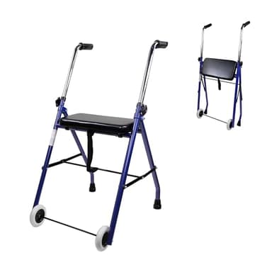 Mobiclinic®, Déambulateur, Pliable, Emérita, Réglable, Robuste, Avec Siège et 2 Roues, Acier, Poignées Ergonomiques, Léger, Bleu