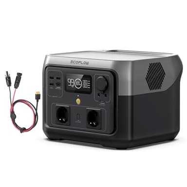 Station électrique portable ECOFLOW RIVER 2 MAX avec câble solaire, batterie LiFeP04, 512 Wh charge rapide en 1 heure, sortie 1000 W avec X-boost, générateur solaire pour extérieur, camping-cars