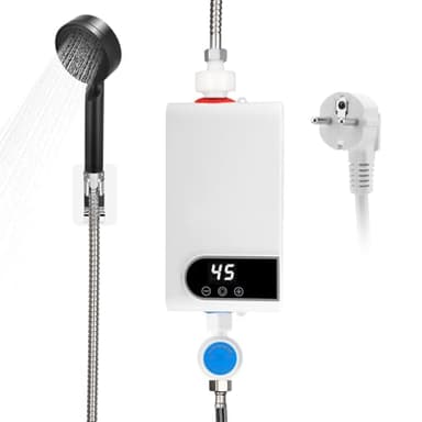 Chauffe-eau Instantané, 220 V 5500 W Mini Chauffe-eau électrique Sans Réservoir, 30-55℃ Température Réglable, Chauffe-Eau électrique Instantané avec Affichage LED pour Cuisine, Salle de Bain (RYK-010)