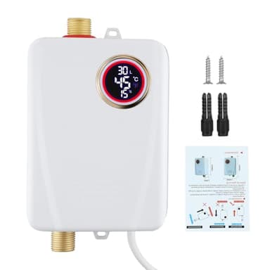 Mini Chauffe-Eau Instantané 3500W electrique,chauffe eau camping 220 V,Avec Affichage NuméRique LCD,Petit chauffe-eau instantané électrique économie d'eau pour RV cuisine salle de bain douche