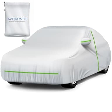 Autreykorn Bâche Voiture Extérieur Imperméable Anti-UV, Anti-Vent et Anti-poussière avec Fermeture Éclair Latérale, Housse pour Voiture 450 x 190 x 160 cm Argent (Compact SUV)