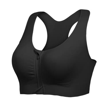 Lemef Soutien-gorge de sport à fermeture éclair sur le devant pour femme, soutien-gorge post-chirurgie, fermeture à l'avant, soutien-gorge de compression dos nageur, soutien-gorge de mastectomie, noir
