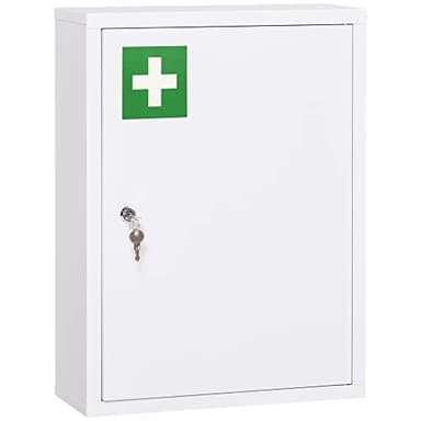 kleankin Armoire à Pharmacie Murale en Acier, Armoire à médicaments Murale à 3 Niveaux avec Porte verrouillable 2 clés, Meuble de Salle de Bain, Couloir, Salon, 40 x 15 x 53,5 cm, Blanc