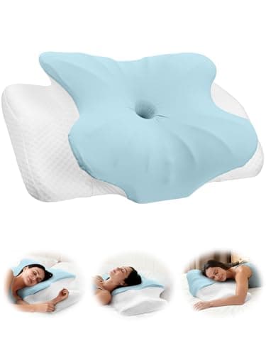eSynic Oreiller Ergonomique Cervical Double Hauteur 11/13 cm Coussin Mémoire de Forme Oreiller Papillon Mousse à Mémoire 60×39CM Taie d'oreiller Lavable Respirante pour Dormeur Latéral Dorsal Ventral