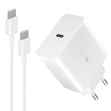 Samsung 45W Chargeur USB C,Secteur Charge Rapide Type C pour Samsung Galaxy S25/S24/S23/S22/S21/S20/Ultra/Note 20/S10/S9,A54,A53,Z Fold/Z Flip/Tab,Prise Secteur USBC Adapteur Mural avec 3M Câble,Blanc