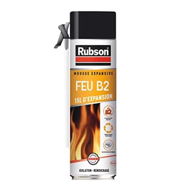 Rubson Mousse expansive Feu B2, Mousse isole et rebouche résistante au feu, Isolant thermique multi-supports pour intérieur & extérieur, isolant blanc, aérosol 500 ml