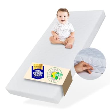 Kids Collective Matelas 70 x 140 cm, pour bébé, 70 x 140 cm, avec housse lavable et 10 cm de haut, réversible, certifié Eco5, pour lit d'enfant, lit de sol