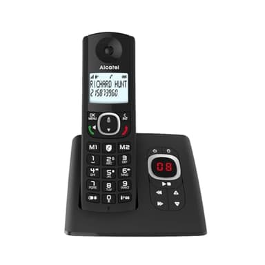 ALCATEL F530 Voice - Téléphone Fixe Sans Fil DECT Avec Répondeur - Grand Écran Rétroéclairé - Mains Libres - Fonction Blocage Des Appels - 2 Touches De Mémoires Directes - Noir