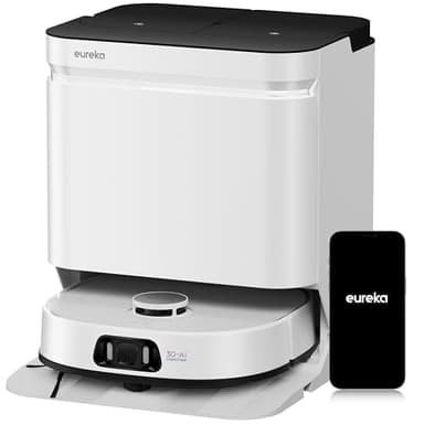 Eureka J15 Ultra Robot Aspirateur Laveur 19 000 Pa avec Serpillière Extensible Relevable, Brosse Anti Enchevêtrement, Aspirateur Robot avec Station avec Lavage à l'eau Chaude 75°C, Batterie 5 200 mAh