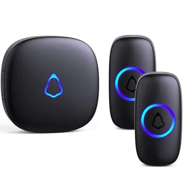 SECRUI Sonnette Sans Fil Exterieur Etanche, Doorbell Avec 1 Récepteur + 2 Émetteur À Pile, 58 Mélodies Carillon, 5 Niveaux Volume 120 dB, LED, 300m Longue Portée Sonette Pour Maison,Appartement, Noir