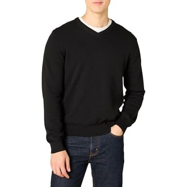 Amazon Essentials Pull à Col en V (Disponible en Grandes Tailles et Grandes Longueurs) Homme, Noir, XXL