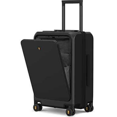 LEVEL8 Bagages Cabine avec Poche Frontale pour Ordinateur Portable 15,6", Valise de Voyage Bagage à Main Trolley avec Port de Charge et Serrure TSA, 55CM, 35L, Noir
