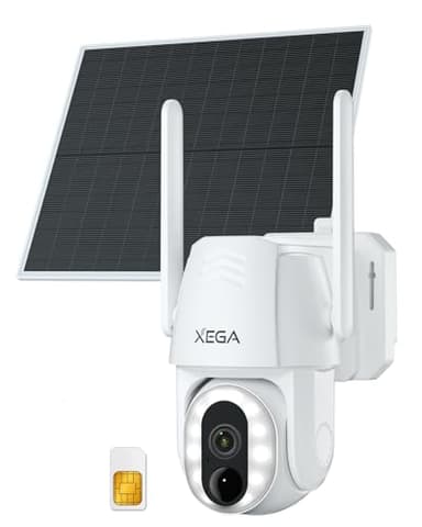 Xega 4G LTE Caméra Surveillance Solaire avec Carte Sim, Lampe LED 500 Lumens, Vision Nocturne Coloré, Inclinable à 350°/90°, Détection PIR, Audio Bidirectionnel, IP66, sans WiFi