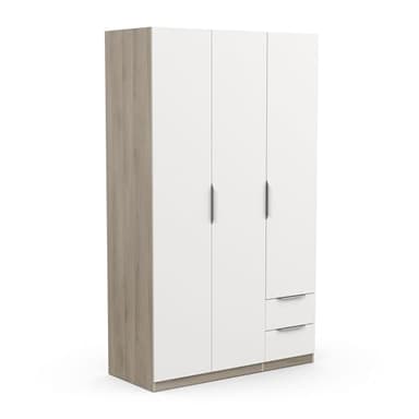 Armoire Dressing avec Penderie Moderne 3 Portes 2 Tiroirs 4 Niches – Coloris Chêne Kronberg & Blanc Mat - 119,4 x 51,1 x 203 cm