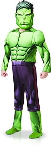 RUBIES - Marvel Avengers Officiel - Déguisement Luxe Hulk Enfant - Taille 5-6 Ans - Combinaison Imprimée Effet « Muscle » Avec Masque en Mousse - Pour, Carnaval - Idée Cadeau de