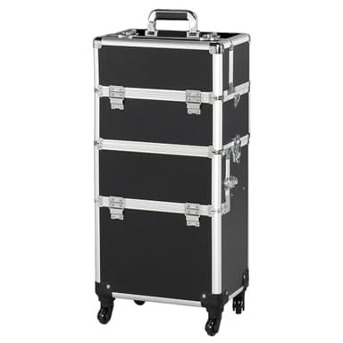 Abician Valise Maquillage Professionnel 3 en 1 Mallette Maquillage à roulettes Détachables Vanity Cosmétique Mallette Amovible avec Bandoulière Poignée Télescopique 36 × 24 × 78 cm Noir