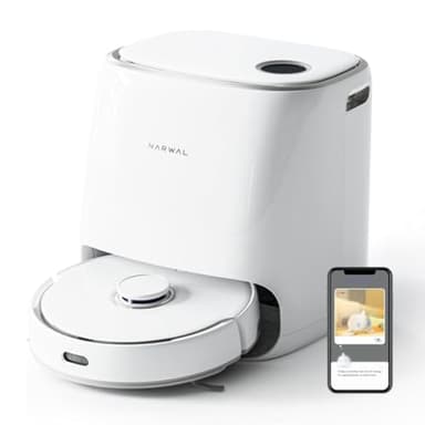 NARWAL Aspirateur Robot Laveur Freo, Lavage & Séchage, Ultra Propre avec Technologie DirtSense, Ajout Automatique de Détergent, Écran LCD, Balayage Intelligent, Trajectoire arquée, WiFi, Colori Blanc