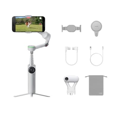 Insta360 Flow 2 Pro stabilisateur pour iPhone et Android avec suivi par l'IA, lumière d’appoint, perche à selfie et trépied intégrés, pour vlogs, voyages, famille, sport – Pack ultime traqueur IA gris