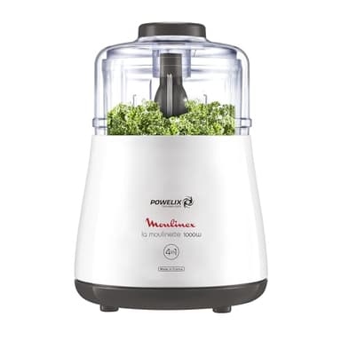 Moulinex Hachoir électrique, 1000 W, Hache, Mixe, Viande, Légumes, Herbes, Ails, Oignons, Fruits secs, Fabriqué en France, La Moulinette, Blanc DPA141