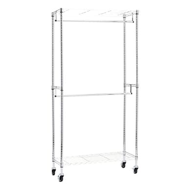 Amazon Basics Portant à double tringle avec roulettes, Chromé, L 91 cm x l 35,5 cm x H 183 cm