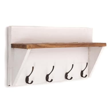 DESIGN DELIGHTS Étagère murale rustique avec étagère vintage - 60 x 26 x 10 cm (l x H x P) - En bois recyclé - Étagère murale avec 8 crochets - Porte-manteau de couloir - Barre à crochets - Couleur :