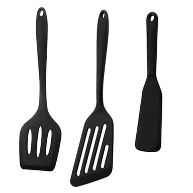 Lot de 3 spatules de cuisine en silicone antiadhésives avec fentes - Ustensiles de cuisine résistants à la chaleur - Sans BPA - Ustensiles de cuisine idéaux pour poissons, œufs, crêpes