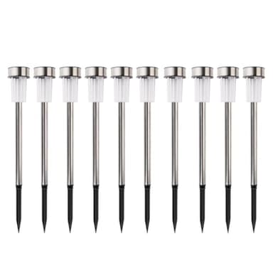 Arti Casa Lampe Solaire Exterieur - Lumiere Solaire 10 Pièces - Lampes de Jardin sur Piquet - Lumière Blanche et Colorée - Résistant à l'Eau IP44 - Ø4,8 x 36,5 cm - Acier Inoxydable