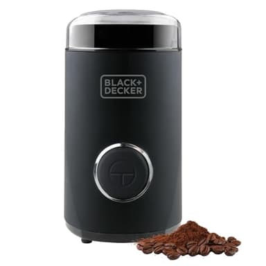 BLACK+DECKER BXCG150E - Moulin à Café Électrique 150 W | Réservoir à Grains 50 g | Lames et Réservoir en Acier Inoxydable| Broyage Fin | Rangement de câble | Noir