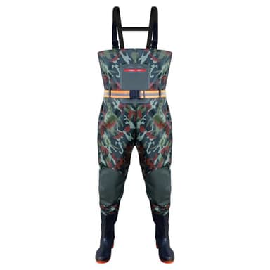 ENEN Waders Peche Homme Femme 36-46, Cuissarde de Peche Grande Taille, Nylon Composite PVC Pantalon de Bassin avec Bottes en Caoutchouc Antidérapant (Camouflage,37)