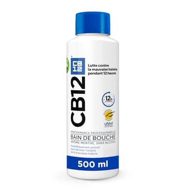 CB12 - Bain de bouche - Sans alcool - Lutte contre la mauvaise haleine pendant 12 heures - Recommandé par les dentistes - Arôme menthe - 500 ml