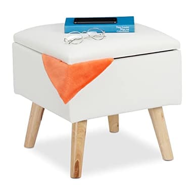 Relaxdays Tabouret et Espace de Rangement, Cuir synthétique, HlP: 40x40x40 cm, Couvercle, dé siège rembourré, Blanc