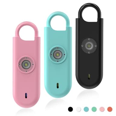 Fauxomor Alarme Personnelle Anti Agression 3 Pack-140 DB Porte-Clé Alarme avec Flash LED et Avertisseur de Batterie Faible, Kit d'Auto-Défense pour Femmes, Enfants et Seniors(Rose+Bleu+Noir)