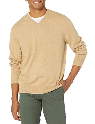 Amazon Essentials Pull à Col en V (Disponible en Grandes Tailles et Grandes Longueurs) Homme, Fauve Chiné, XXL