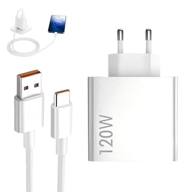 Quvxzy 120w Chargeur Rapide avec Câble USB C 1.5m, Blanc Bloc Chargeur USB C pour Xiaomi 14T Pro/14 Ultra/13T Pro/12T/13 Pro/Lite//12/mi Note 12 Pro/POCO X6 Pro