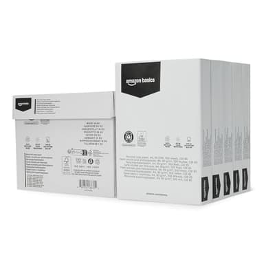 Amazon Basics papier 100% recyclé A4 80g, carton de 5 ramettes de 500 feuilles
