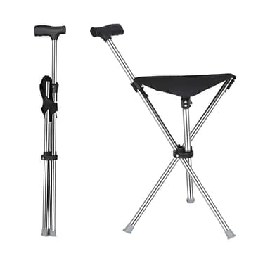 EVIYI Canne-siège pliante 2-en-1, béquilles avec siège, fabriquée en acier inoxydable avec une capacité de poids jusqu’à 150 kg, est conçue pour être légère et portable (Poignée à angle droit non